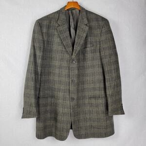 Matteo Maas Men's Blazer 46T Gray Plaid Open‎ Front Button Sport Coat Pockets